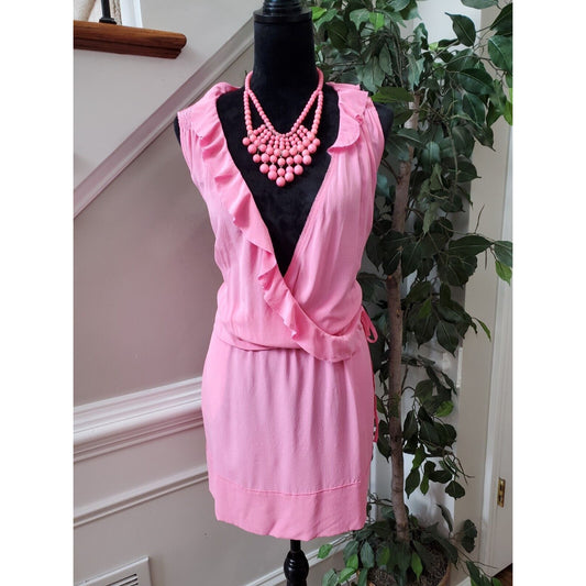 Banana Republic Women's Pink Solid Silk V-Neck Sleeveless Knee Length Dress 10