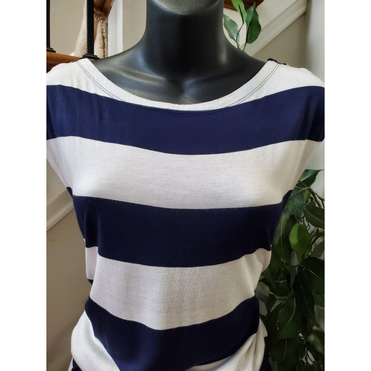 Gap Women's Blue & White Rayon Round Neck Sleeveless Casual Long Maxi Dress XS