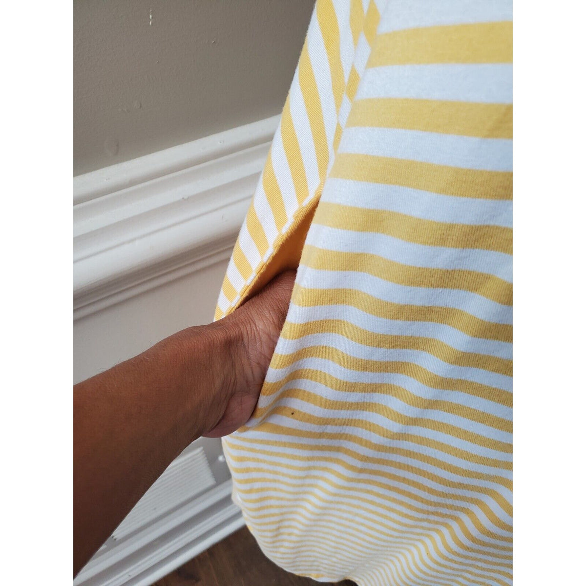 Time And Tru Yellow White Striped Round Neck Sleeveless Knee Length Dress XL