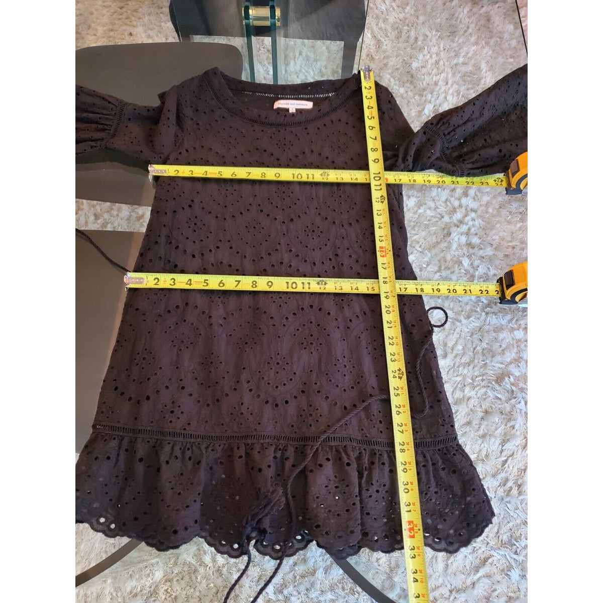 Cupcakes And Cashmere Ruben Eyelet Black Round Neck Long Sleeve Knee Length S
