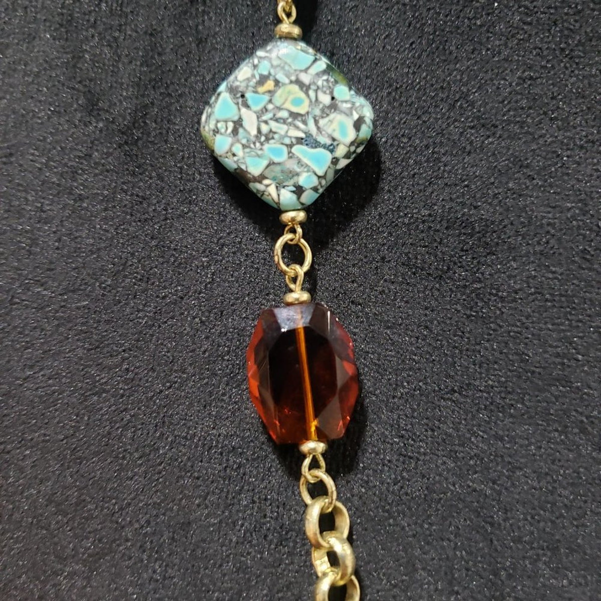 Premier Design Stones Beaded Long Gold Tone Chain Necklace with Lobster Clasp