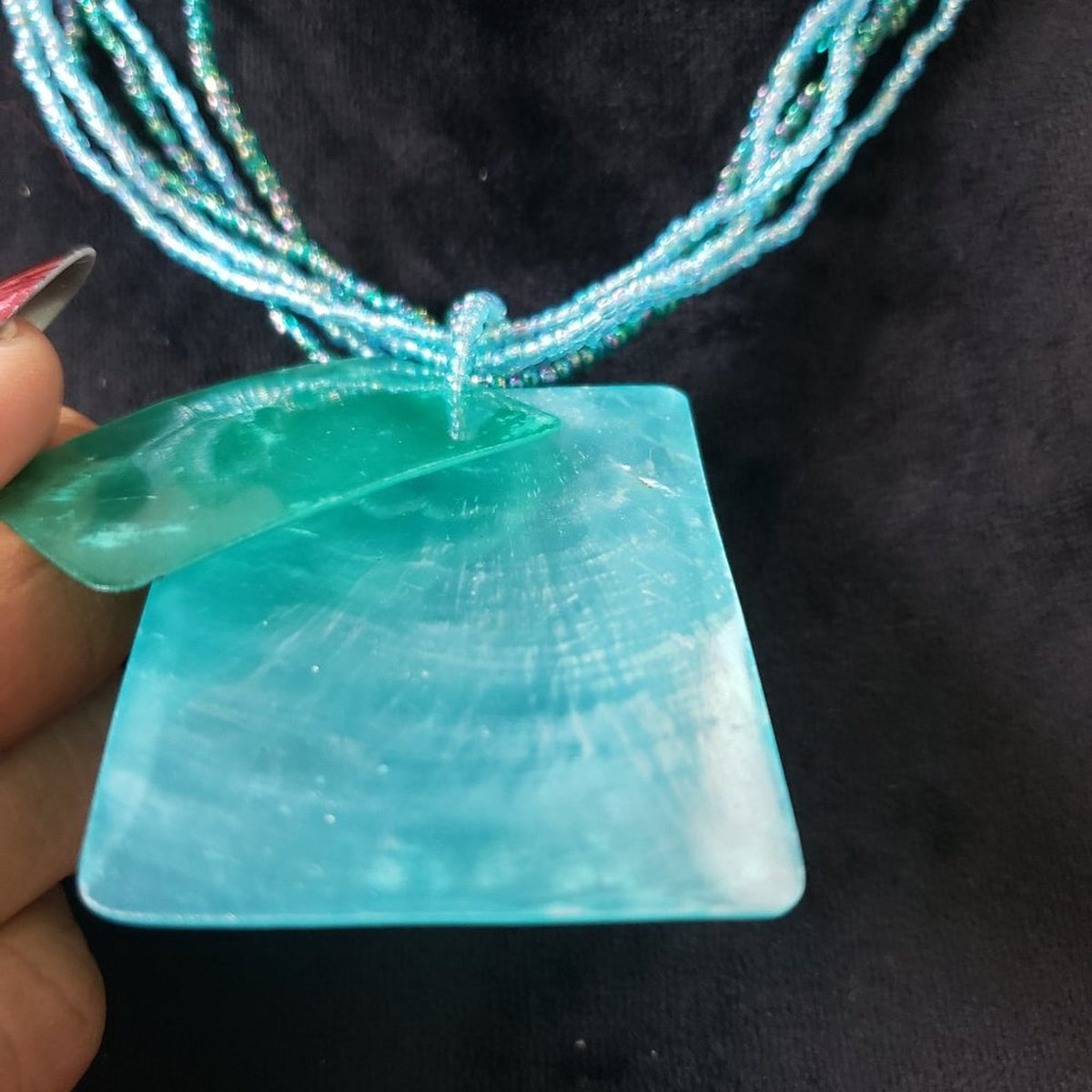 Womens Beaded Green Acrylic Rectangular Shape Pendant Necklace with Lobster
