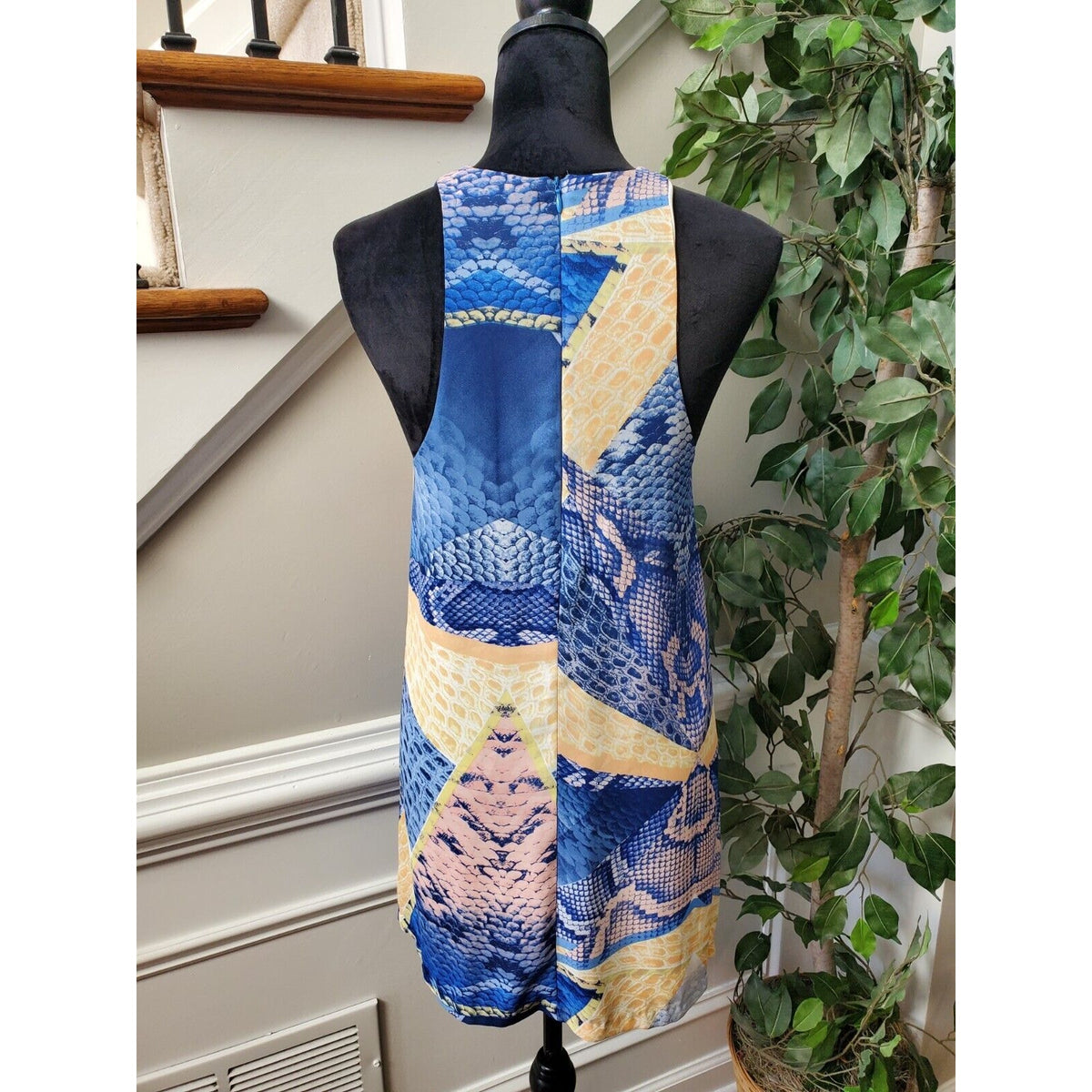 Fab'rik Women's Multicolor Polyester Round Neck Sleeveless Knee Length Dress M