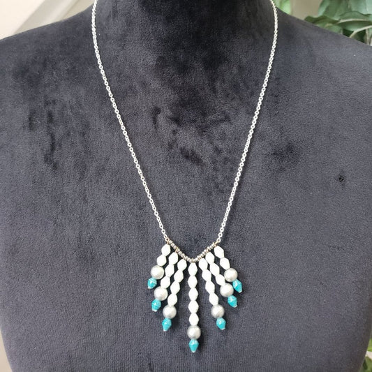 Women's Blue and Green Round Beaded Adjustable Chain Necklace