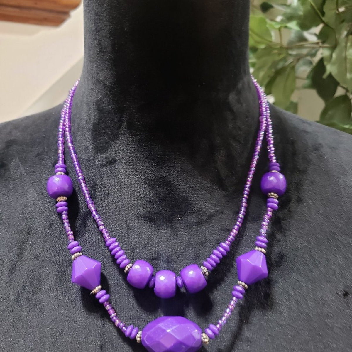 Women's Purple Round Shape Double Layer Beaded Fashion Necklace
