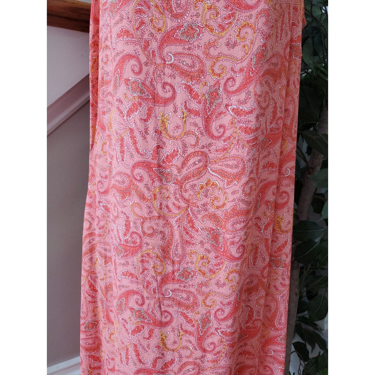 Old Navy Women Orange Paisley Rayon Round Neck Sleeveless Long Maxi Dress 6