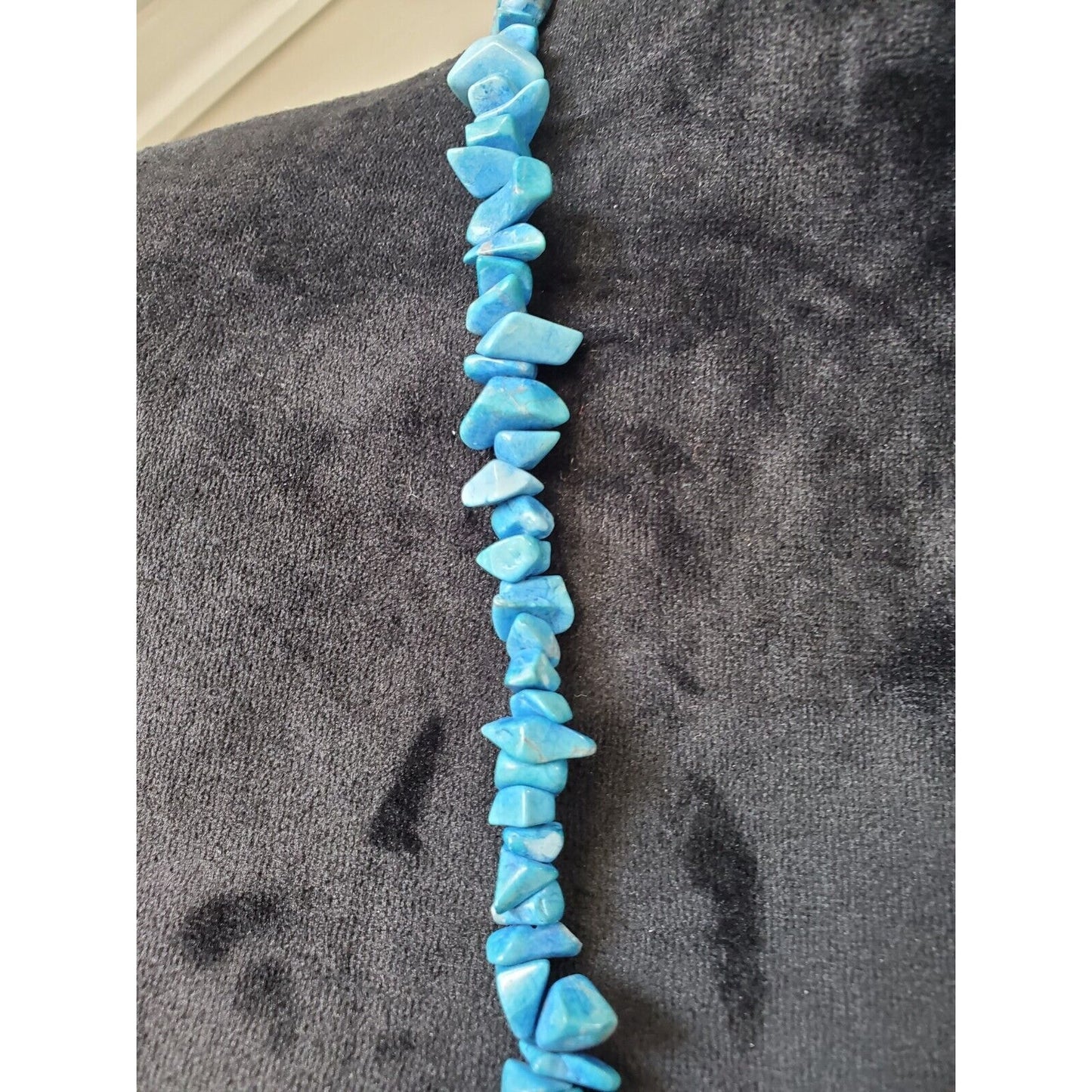 Vintage Turquoise Blue Stone Natural Chips Long Fashion Jewelry Necklace
