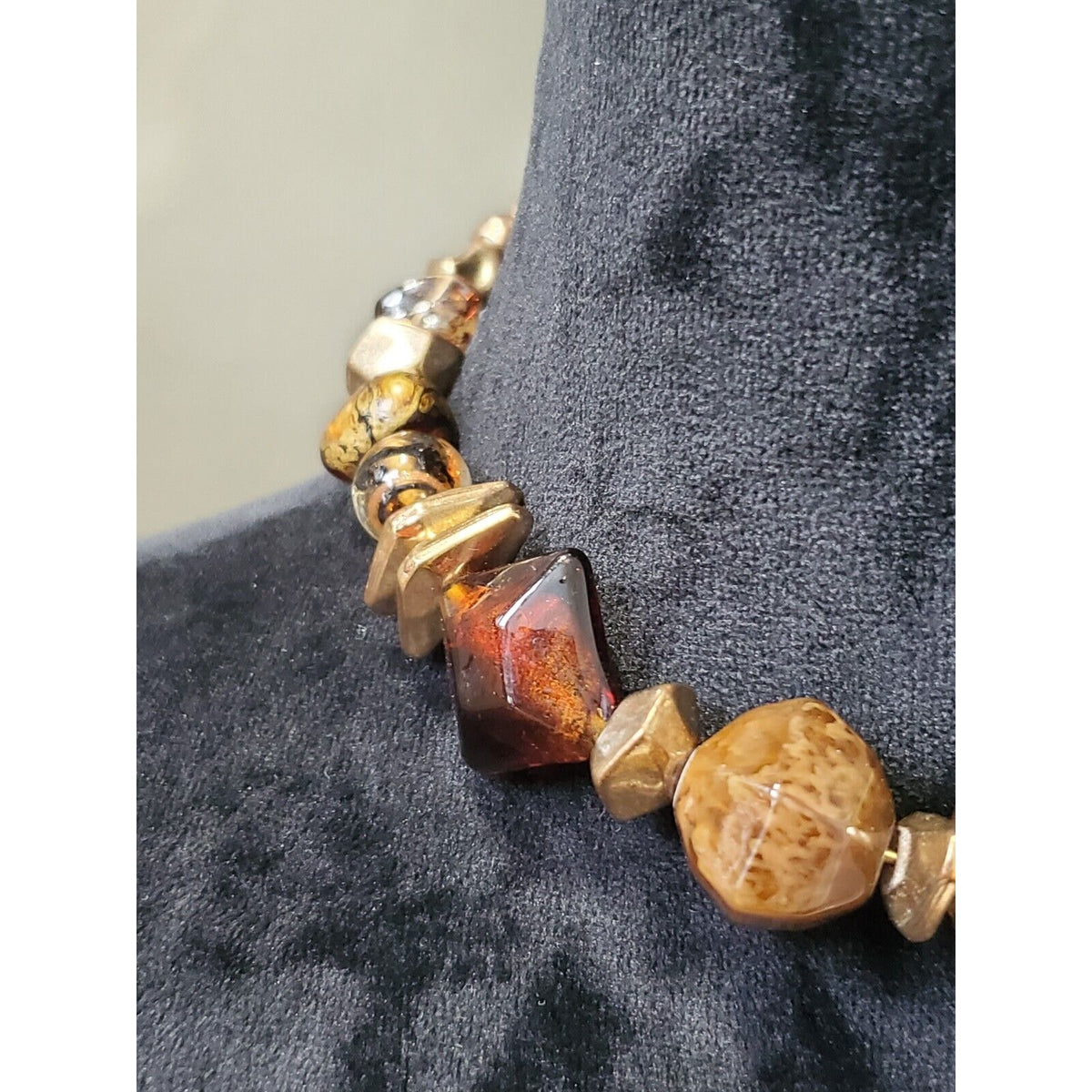 Faux Tortoise Choker, Gold and Red Statement Necklace, Animal Print Necklace