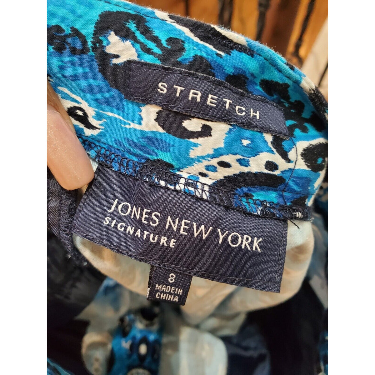 Jones New York Women Blue Cotton Stretch Casual Cropped Straight Leg Pant Size 8
