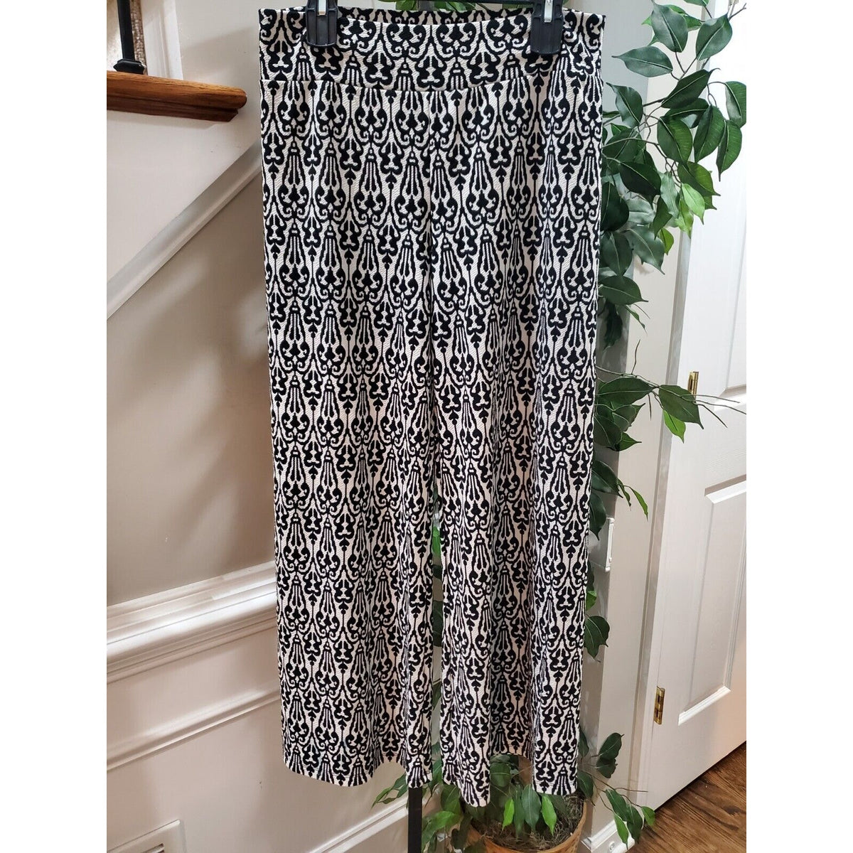 Christian Caliendo Womens Black & White Polyester High Rise Wide Leg Pant Size L