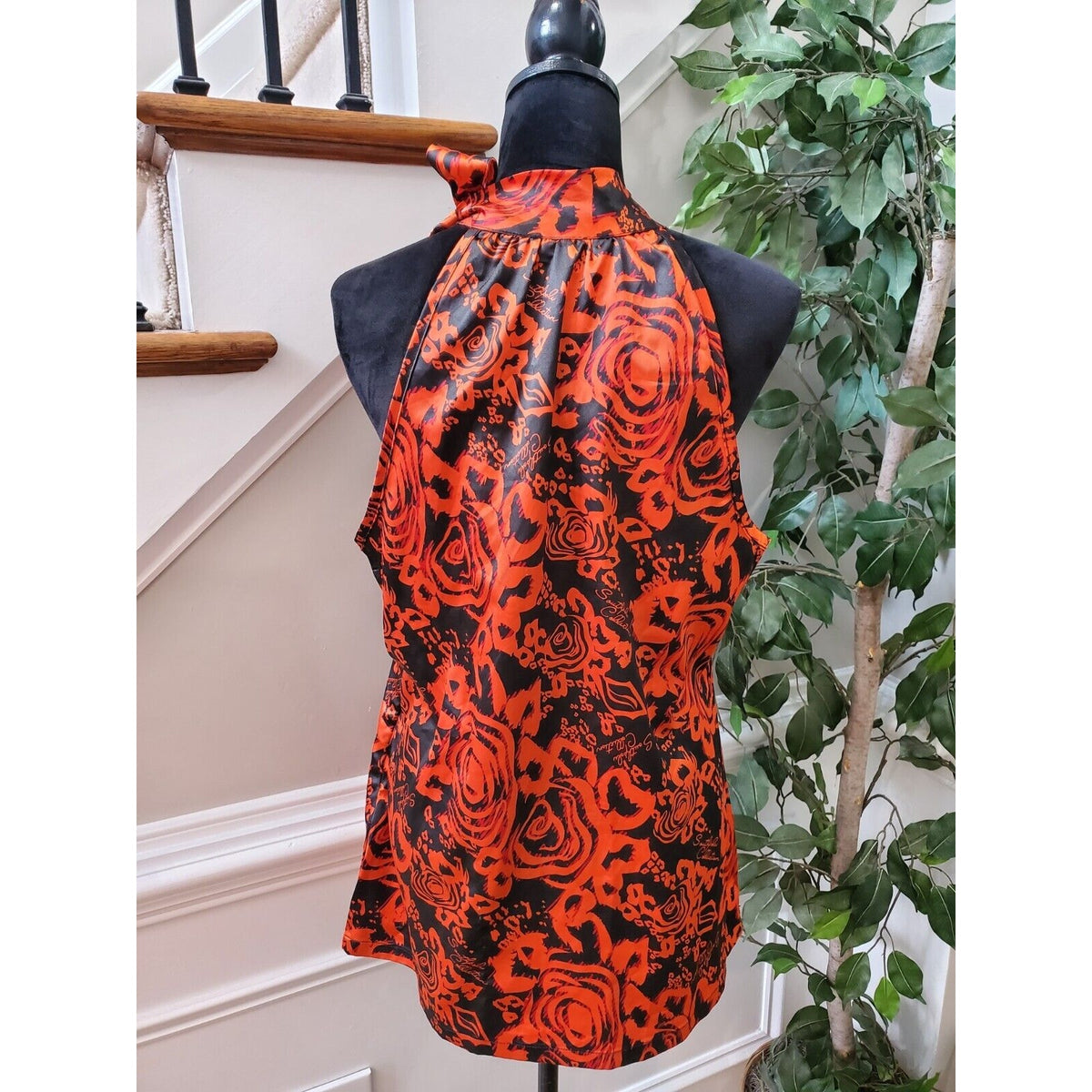 Soutlpole Collection Women's Black Floral Halter Neck Sleeveless Top Blouse XL