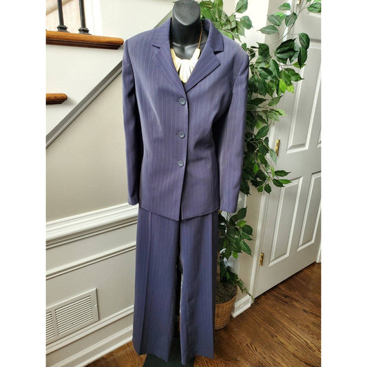 Le Suit Women's Blue Polyester Single Breasted Blazer & Pant 2 Piece Set Size 14