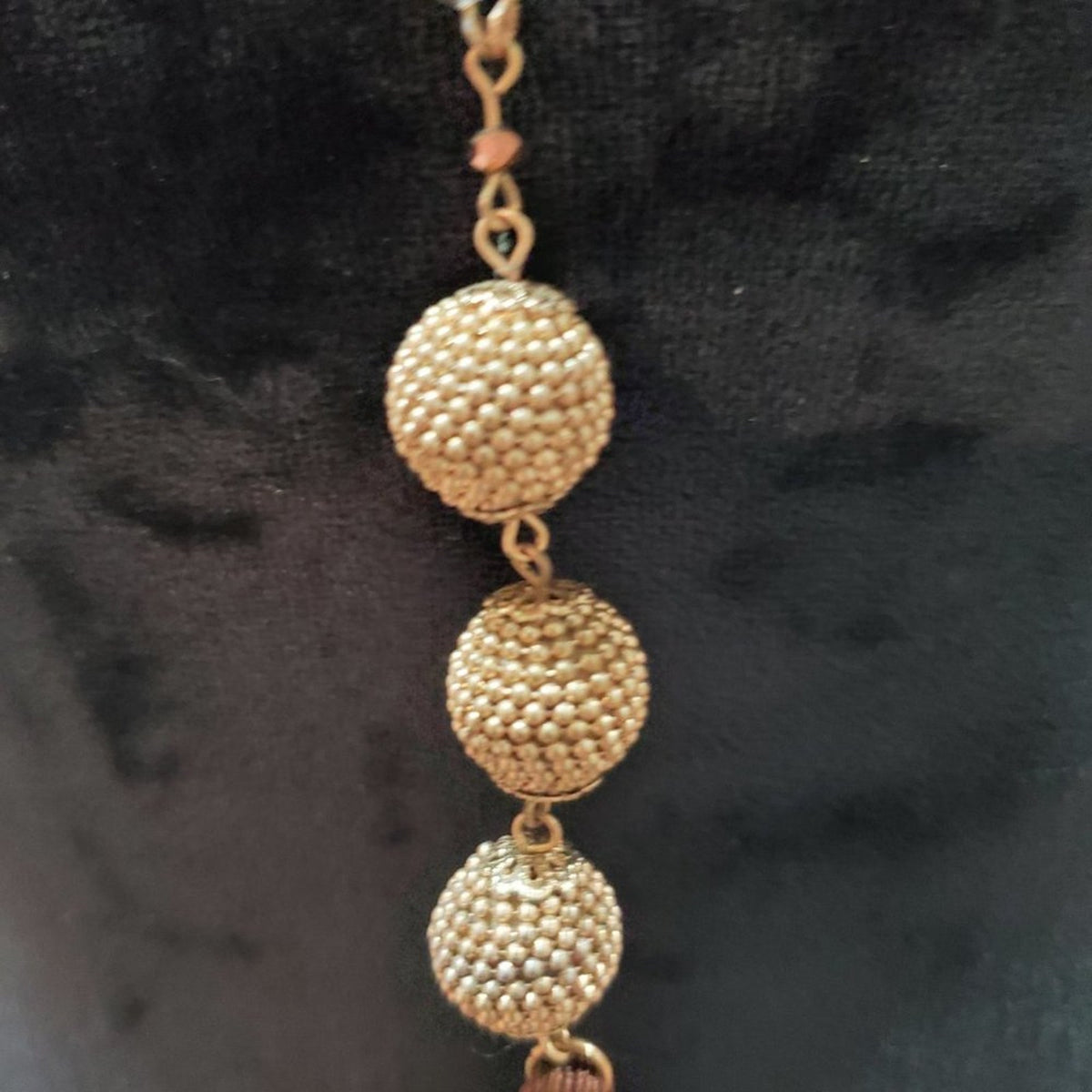 Womens Tassel  Long Gold with Faux Pearl Pendant Necklace