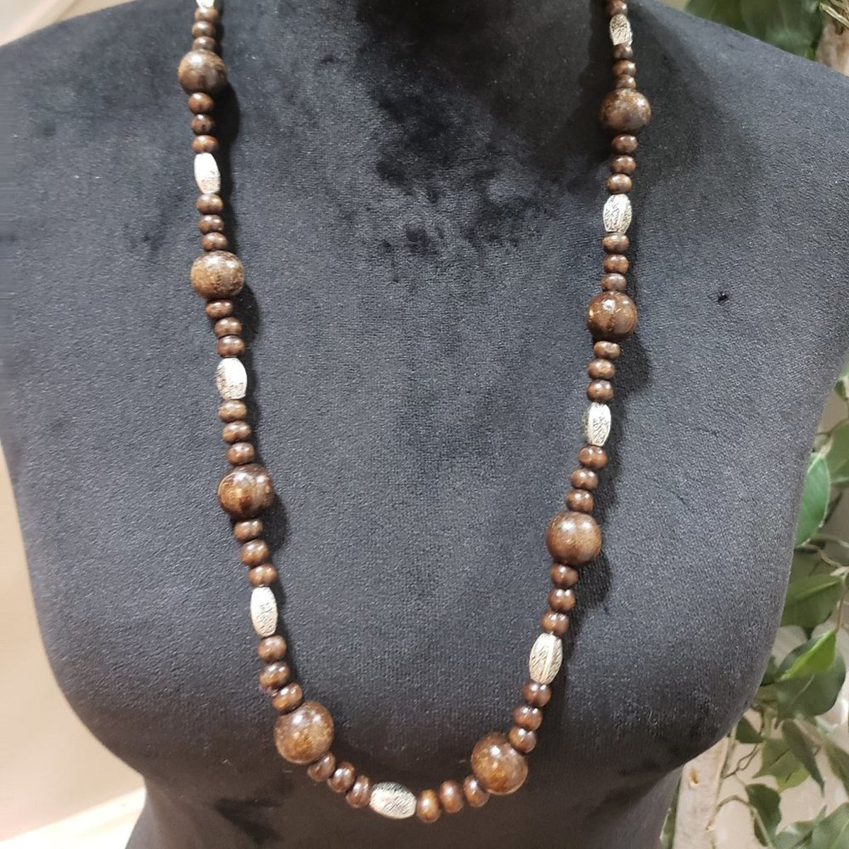 Women's Boho Rosewood & Tone Bead Opera Necklace