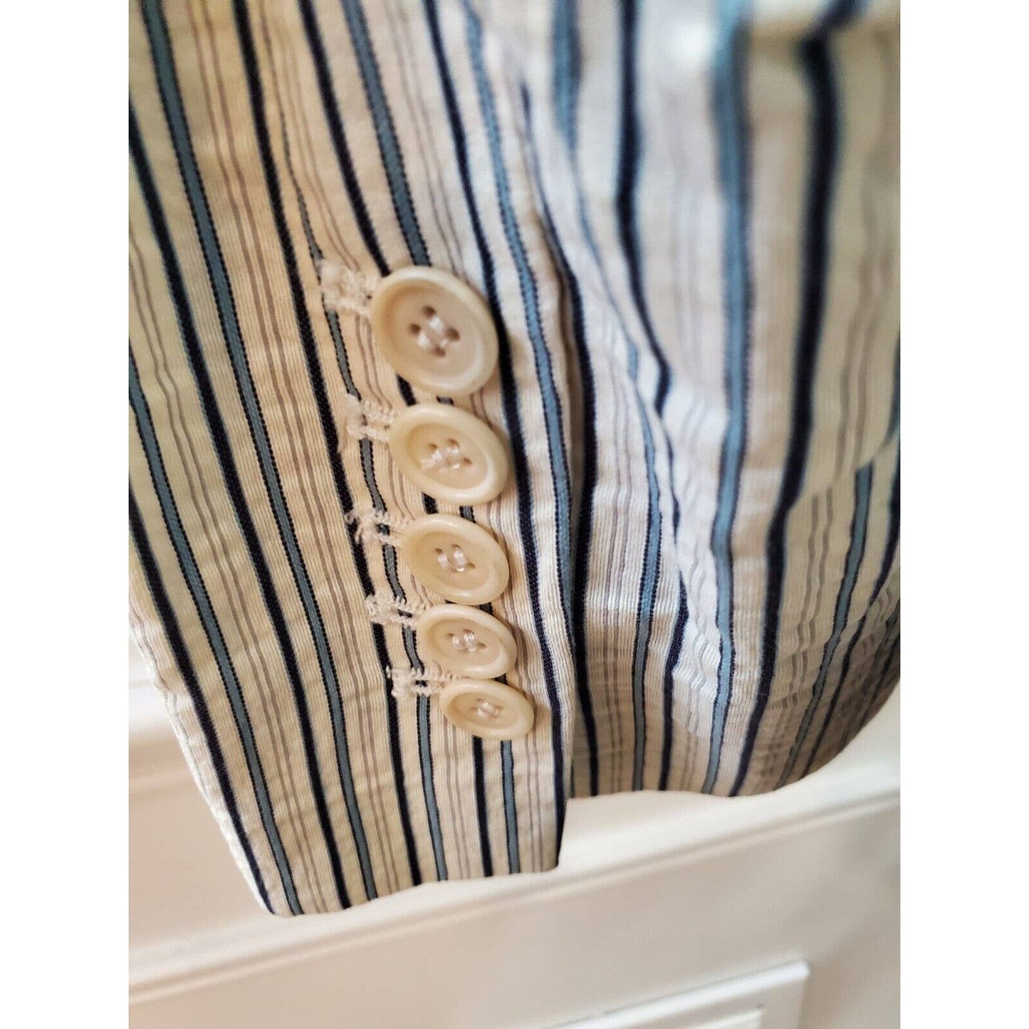 BCBGMaxazria Women's Striped Cotton Long Sleeve Single Breasted Fitted Blazer M