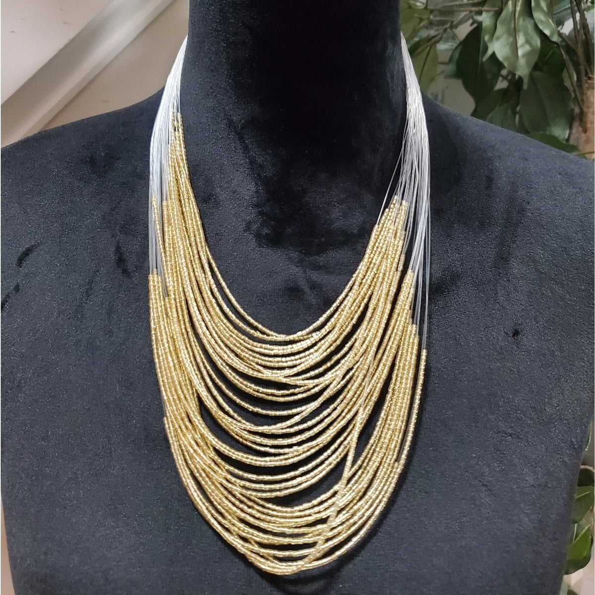 Gold Seed Bead Multistrand Necklace