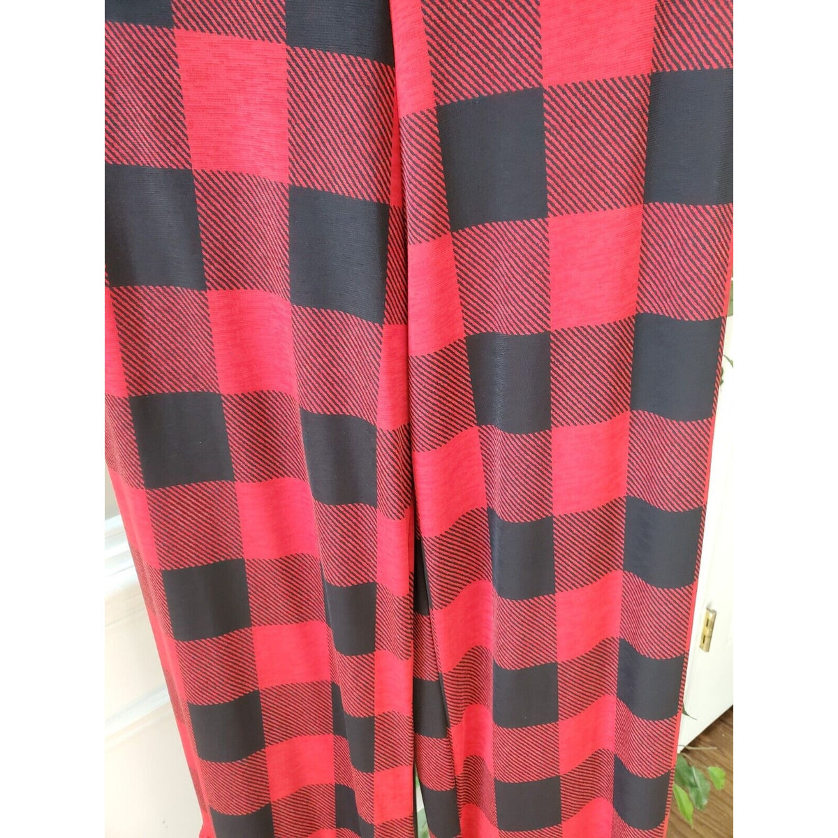 Chic Soul Womens Red Black Check Polyester Casual Elastic Waist Pants Size XL
