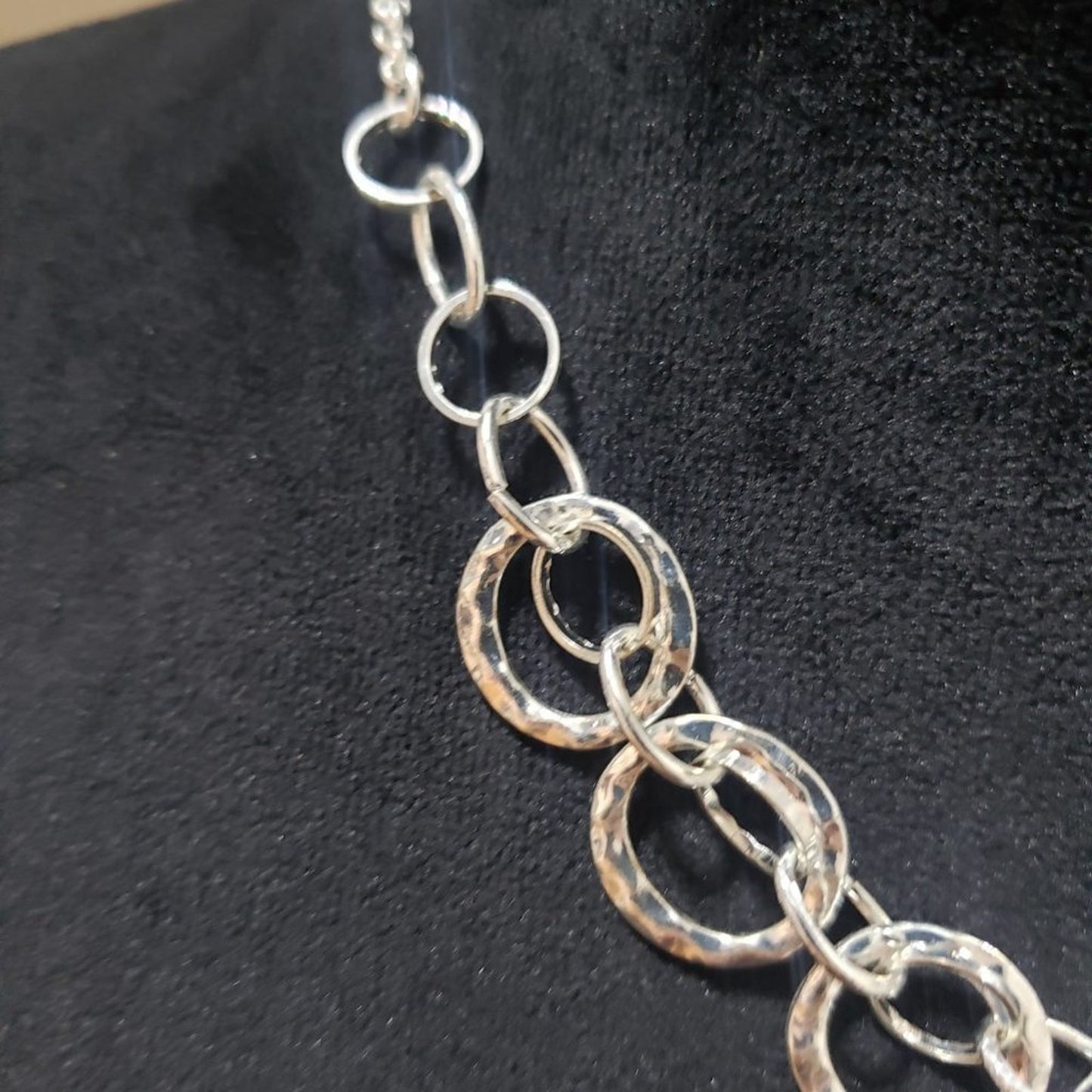 Womens Fashion Silver Tone Silver Circle Link Chain Necklace
