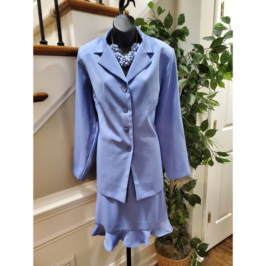Jessica London Women Blue Polyester Single Breasted Jacket & Skirt 2 Pc Suit 14W