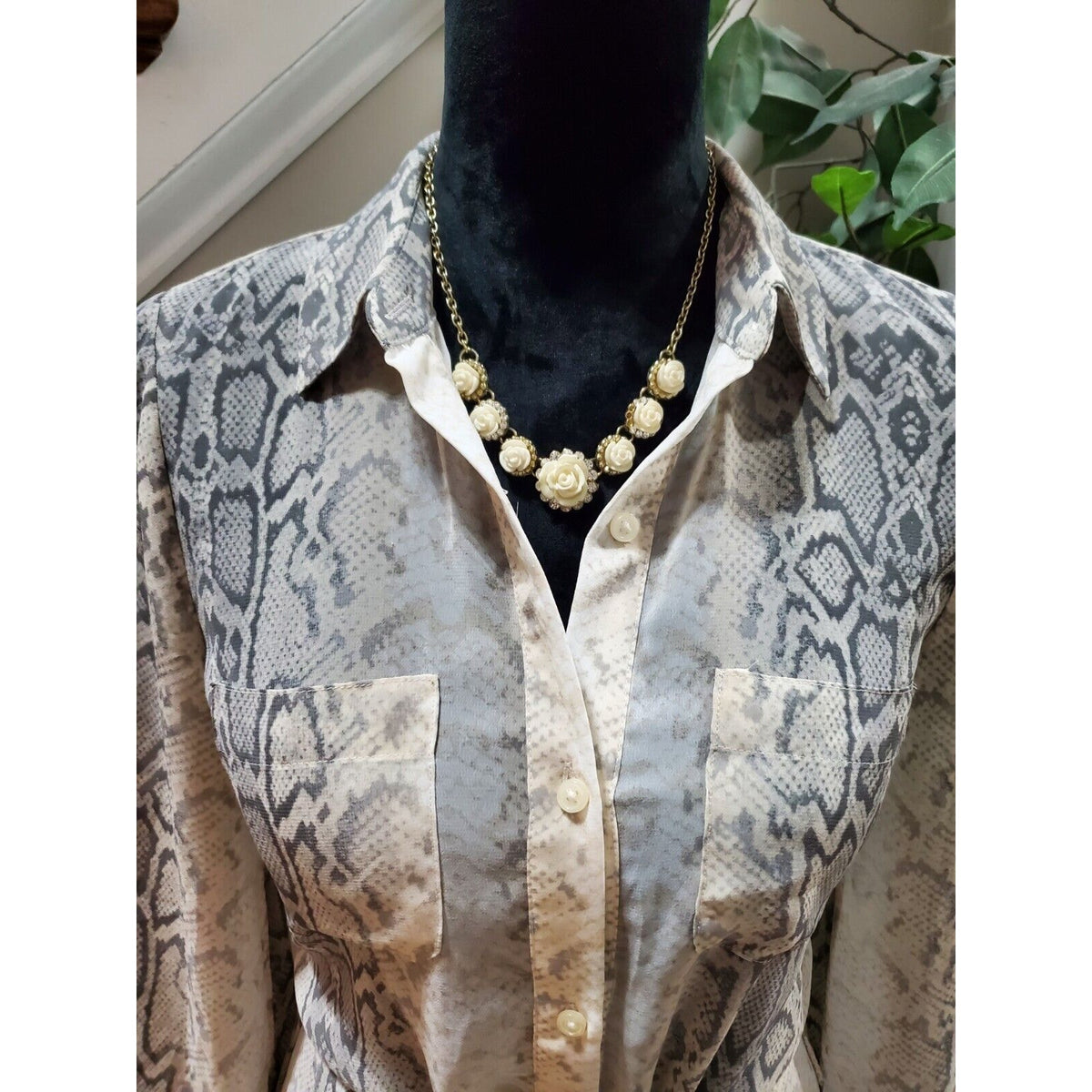 Old Navy Women's Snake Skin Print Button Front Drawstring Waist Shirt Dress XS