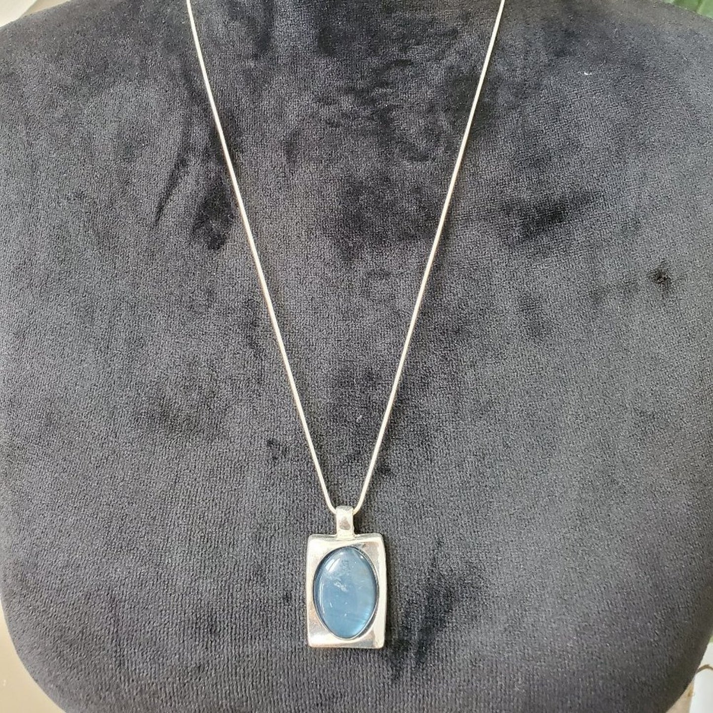 Womens Sky Blue Fiber Optic Stone with Lobster Clasp Pendant Necklace