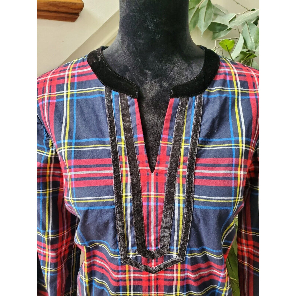 Talbots Petite Women's Blue Cotton Check Long Sleeve Casual Top Blouse Size LP