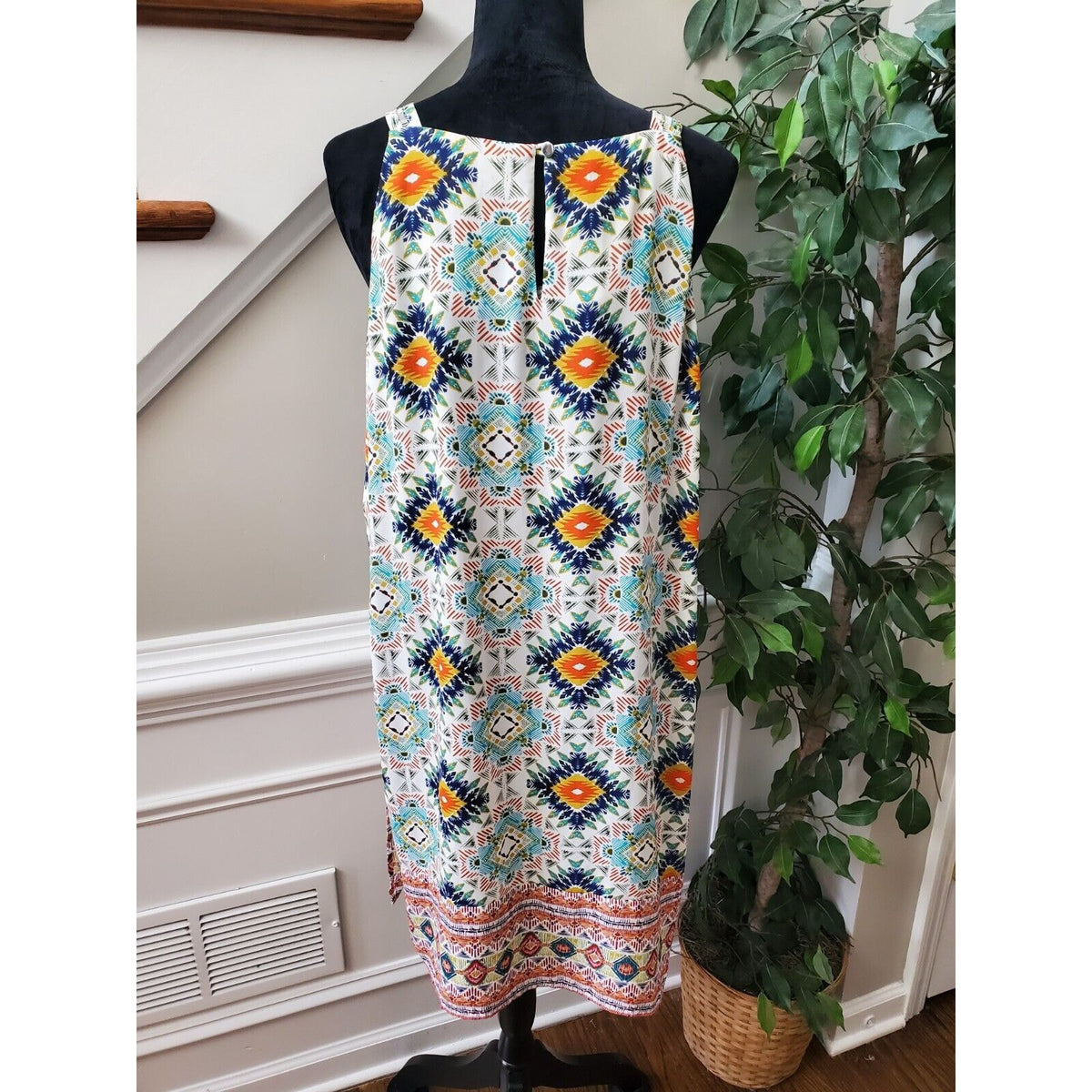 Spense Women Multicolor Polyester Round Neck Sleeveless Knee Length Dress Size L