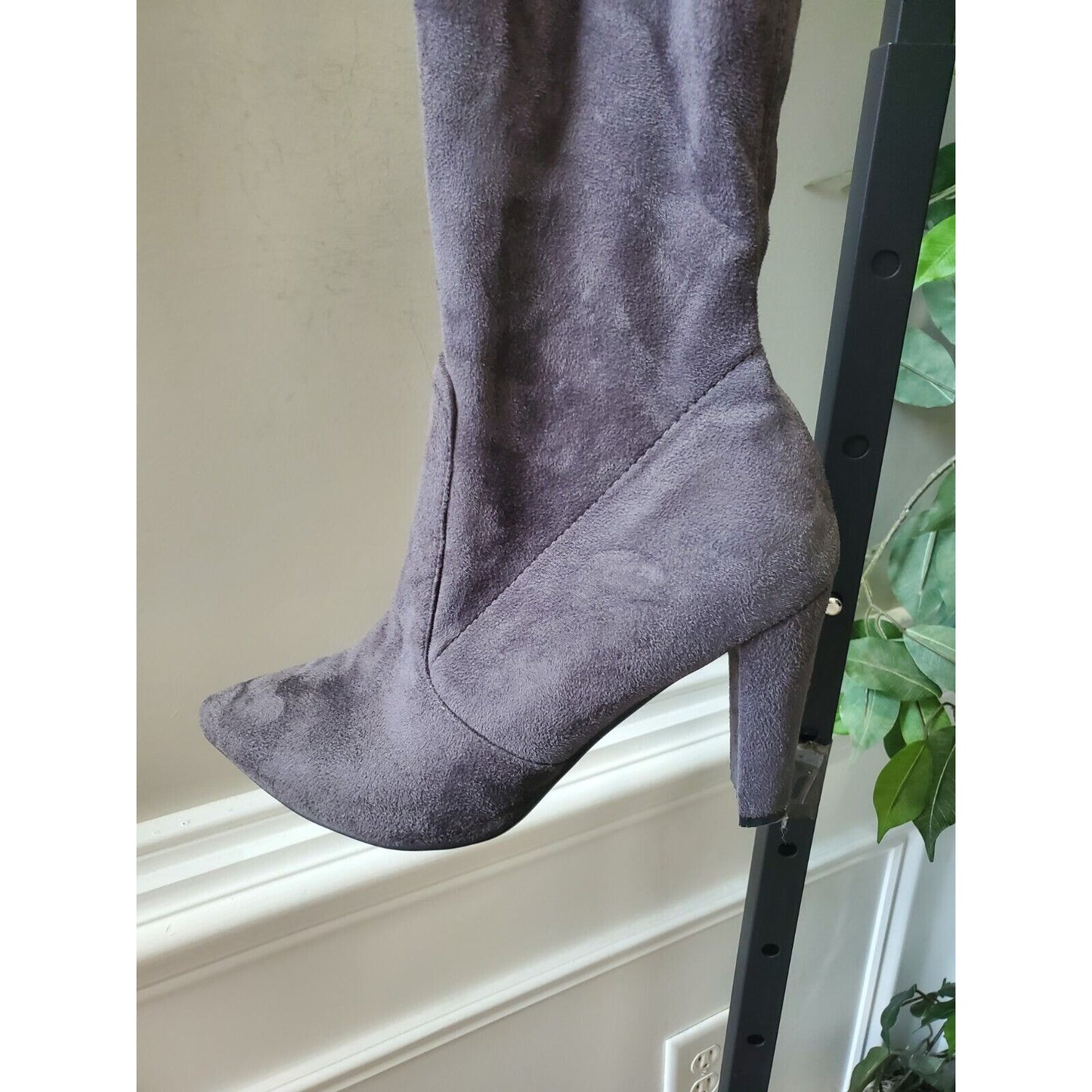 Gray Women's Suede Leather Pointed Toe Block Heel Knee High Boots Size 41 (9.5)