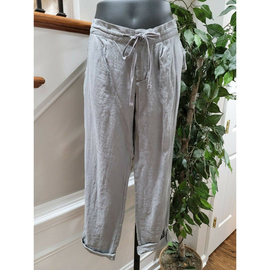 Cynthia Rowley Women's Solid Khaki Linen Mid Rise Straight Legs Pajama Pants 2
