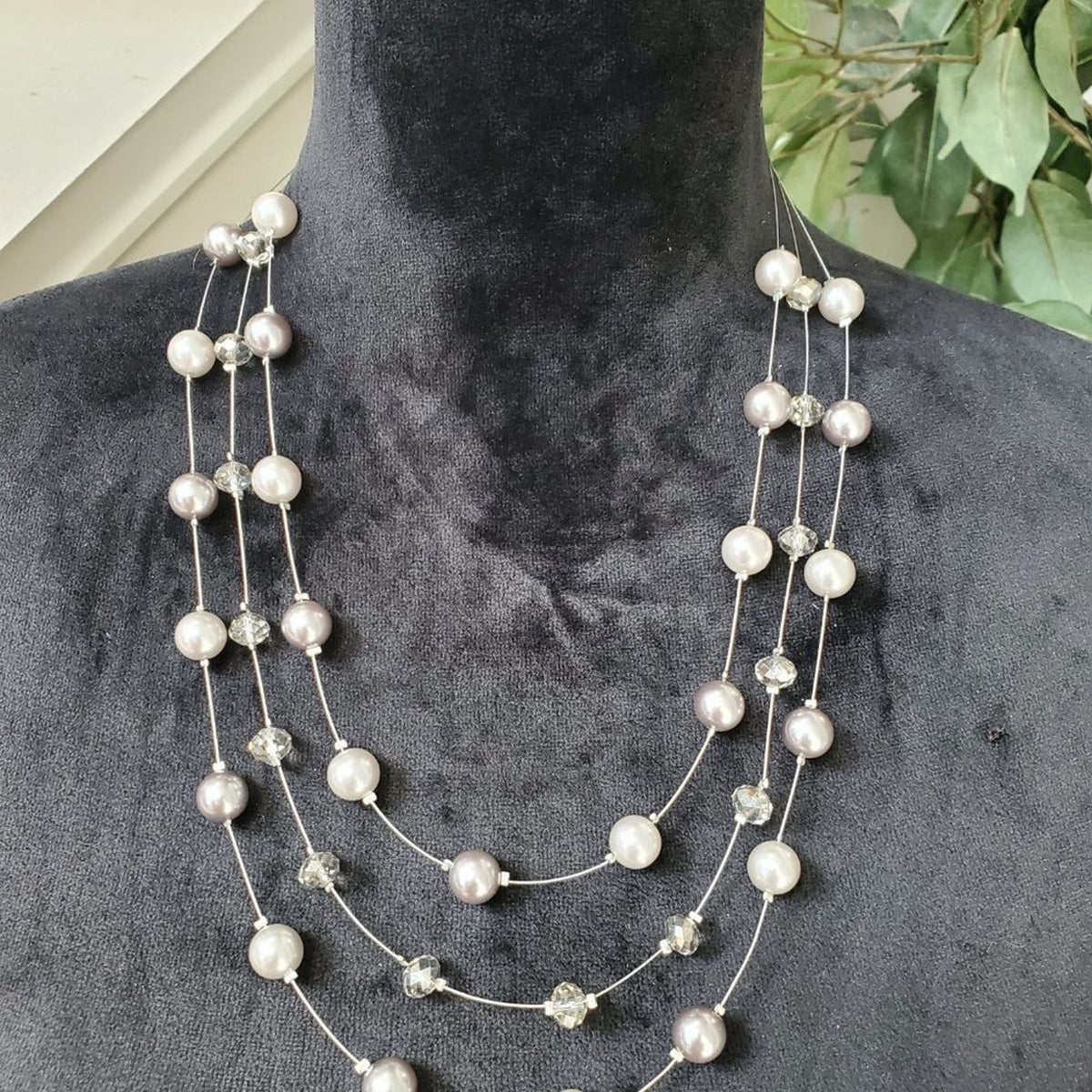 Womens Multilayer Round Beaded with Lobster Clasp Charm Necklace