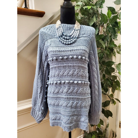 Fashion Nova Hoping For Love Blue Off Shoulder Cable Knit Sweater 2XL