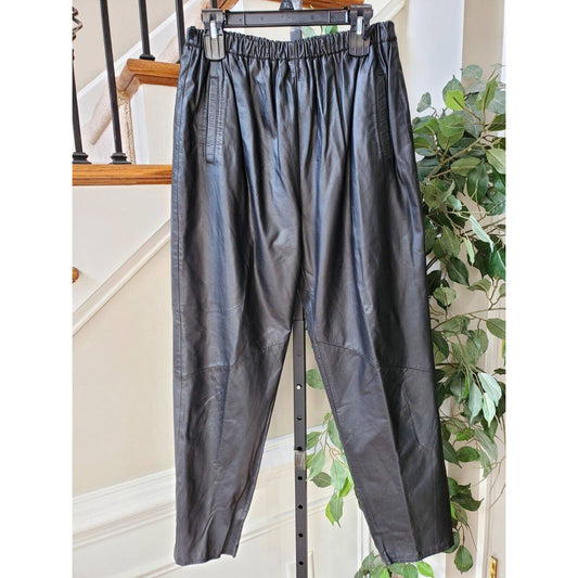 Charles Klein Women's Black Genuine Leather Straight Legs Comfort Waist Pant L