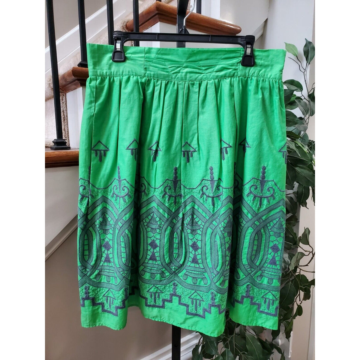 Downeast Womens Green Cotton A Line Side Zipper Casual Knee Length Skirt Size L