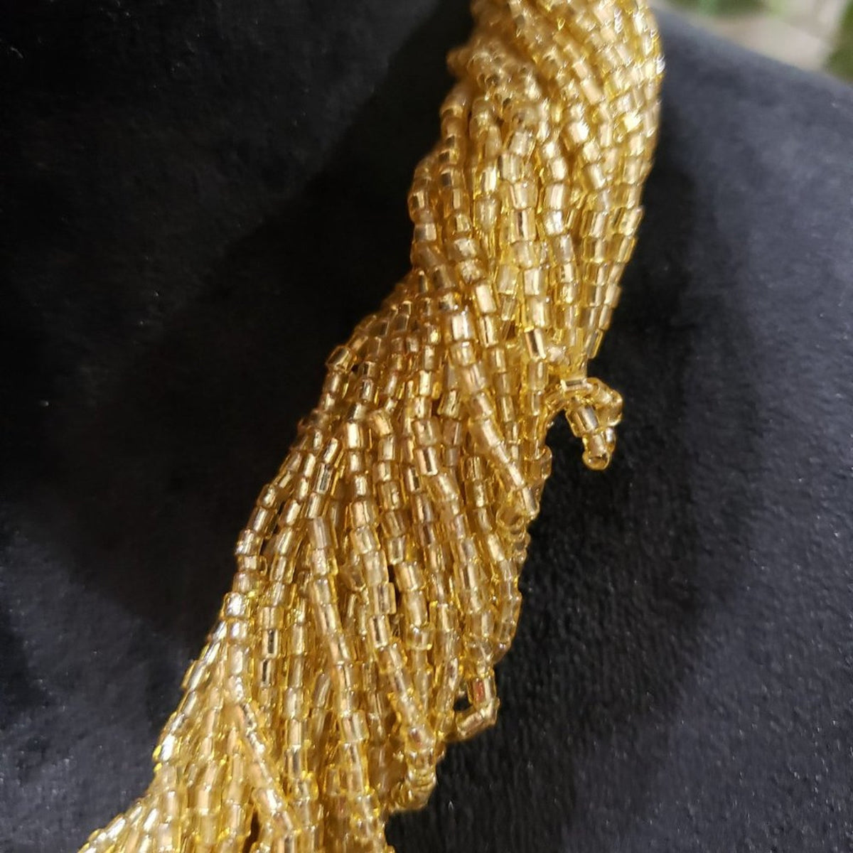 Beaded Statement Necklace with Accents Gold Tone Glass Seed Braided