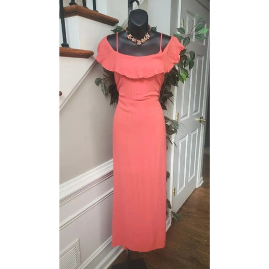 Ces Femme Women's Red Solid Rayon Sleeveless Spaghetti Strap Long Maxi Dress S