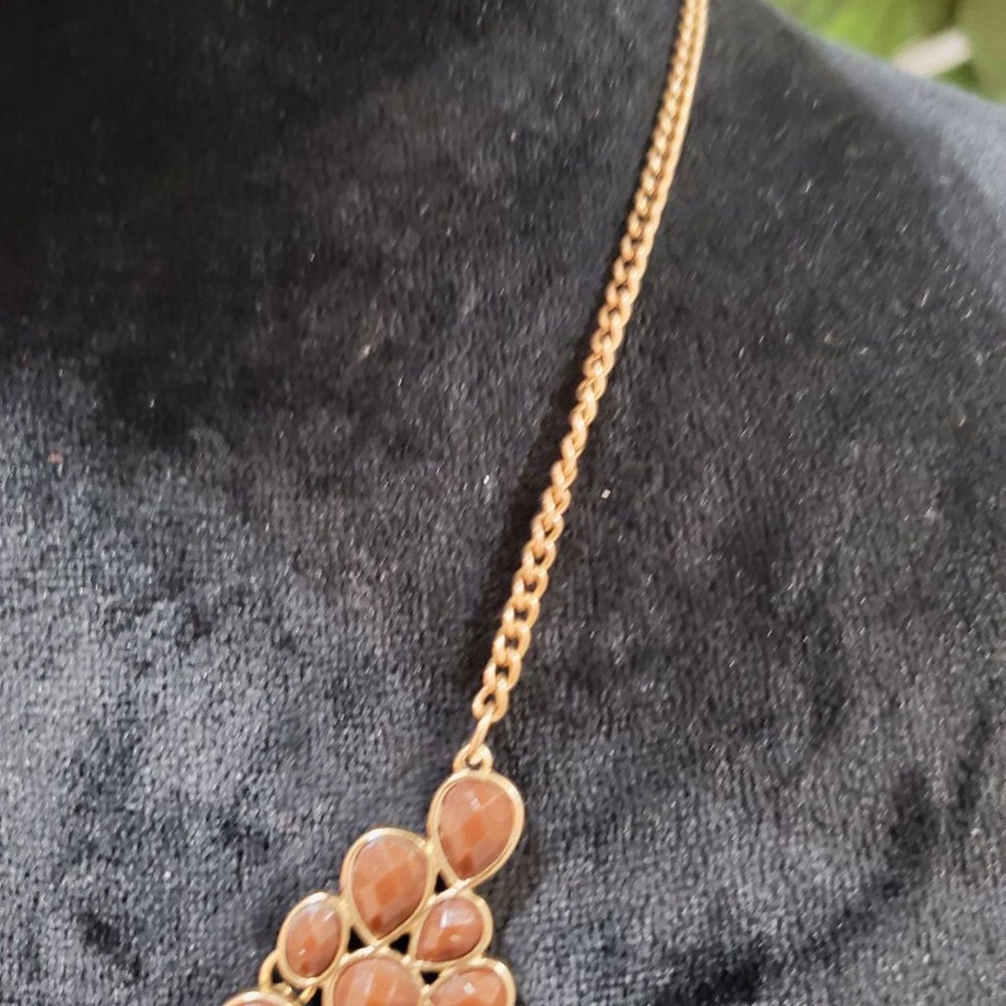 Women's Gold Tone Water Drop Brown Beaded Fashion Jewelry Necklace
