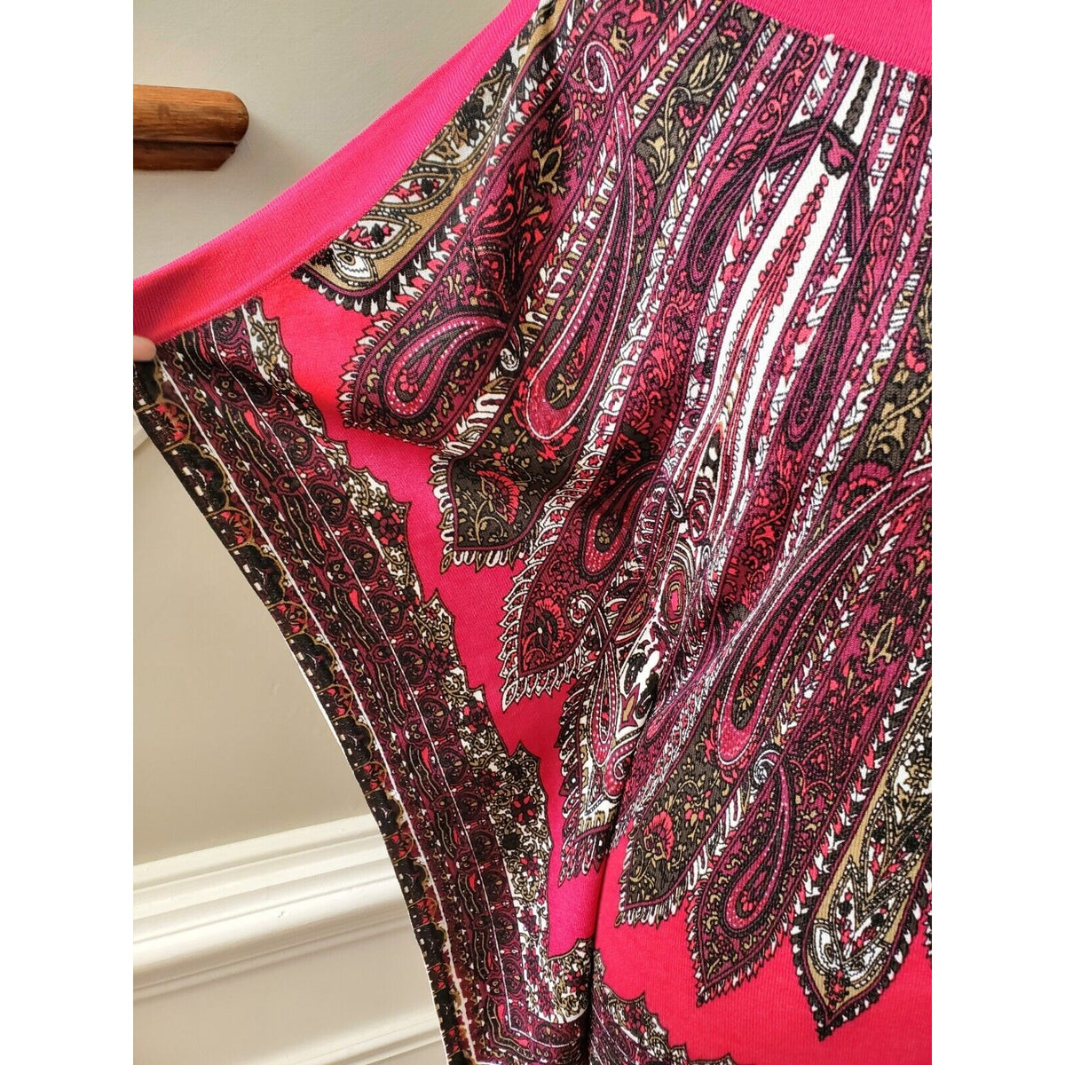 Cache Top Poncho Blouse Pink Paisley Knit Kimono Batwing Sleeves No Belt Size M
