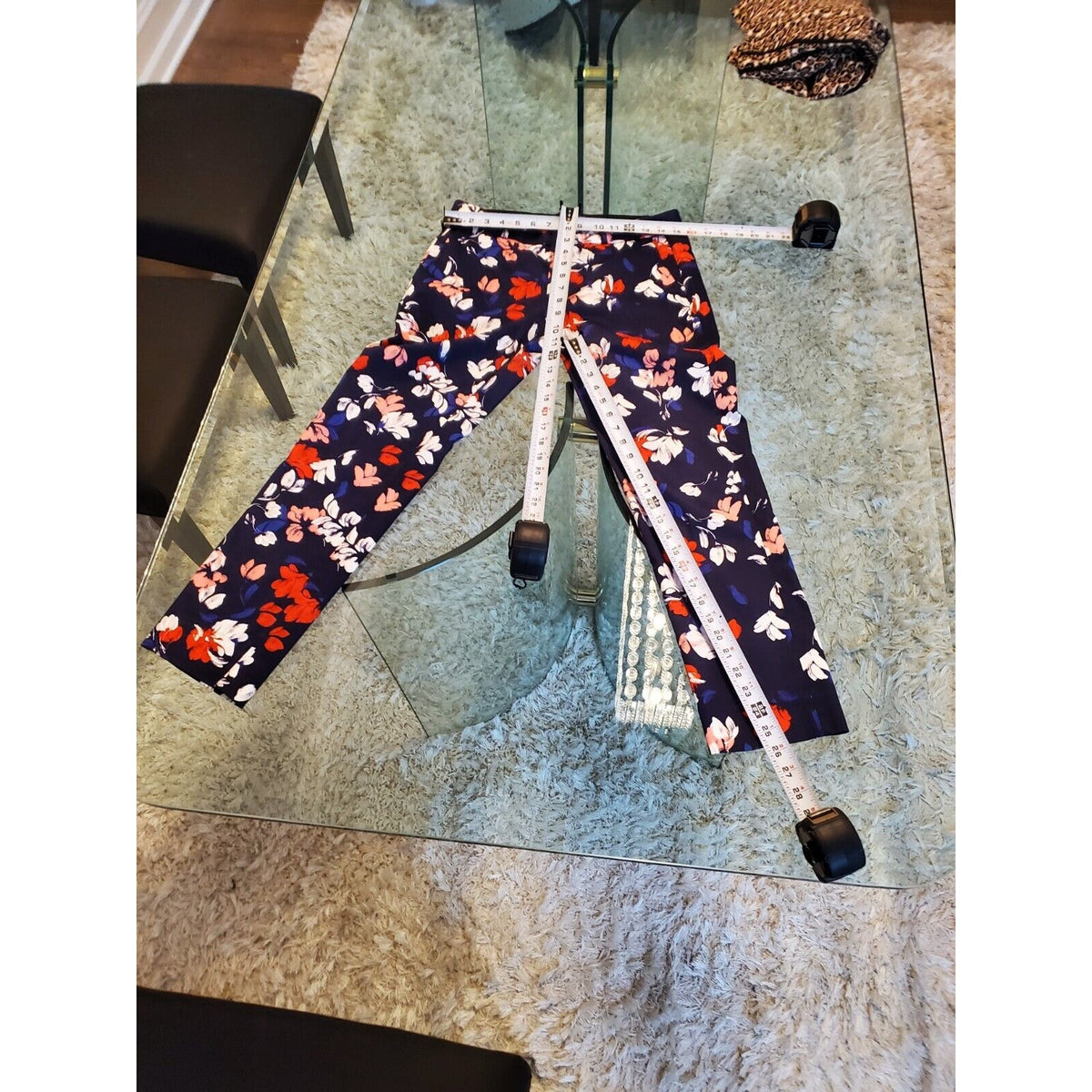 Banana Republic Women's Blue Floral Casual High Rise Straight Leg Pants Size 4