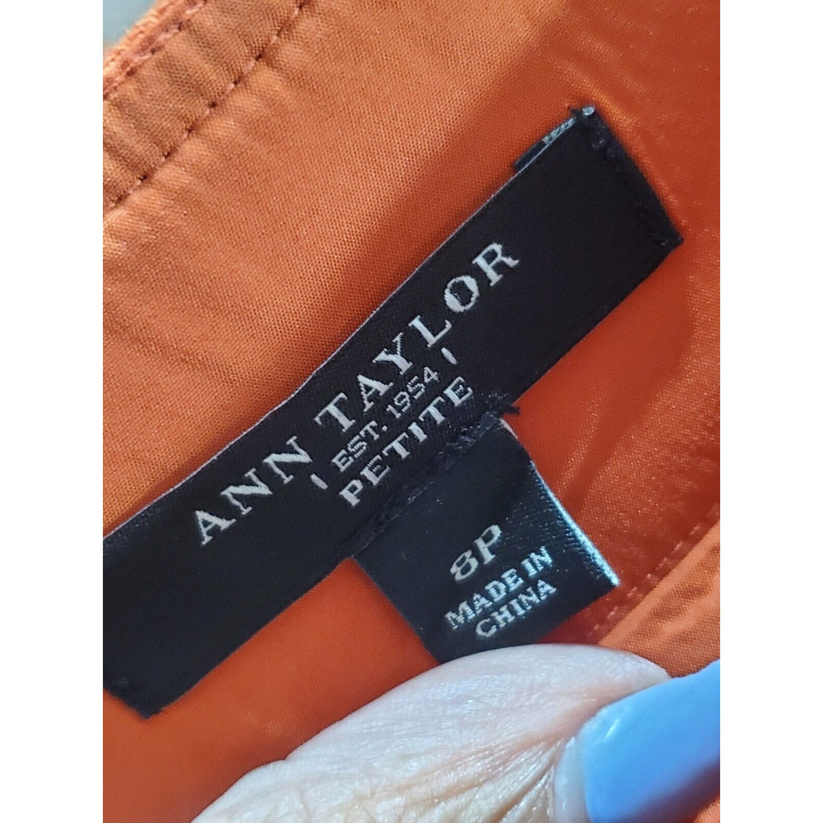 Ann Taylor Women's Orange Solid Cotton Lined Side Zip Pencil Textured Skirt 8P