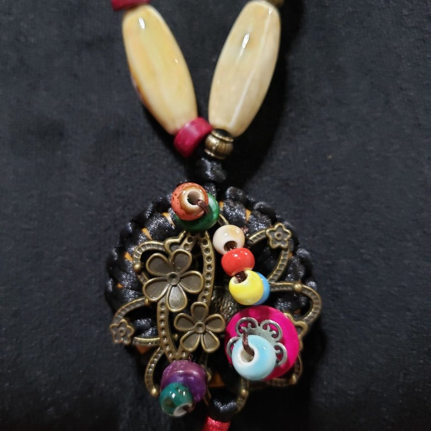 Womens Fashion Vintage Handmade Porcelain Beads Pendant Rope Necklace