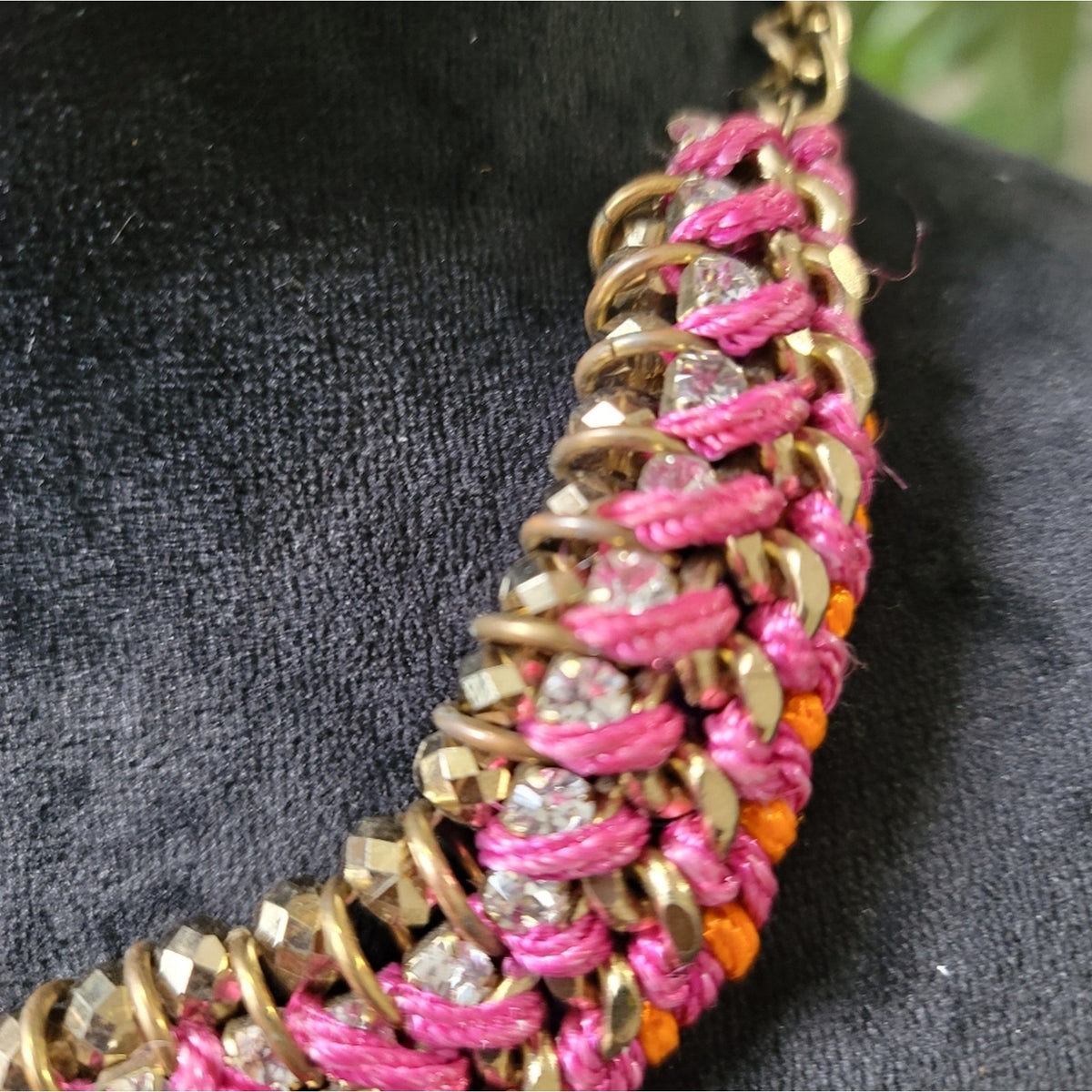 Crocheted Pink and Gold Necklace
