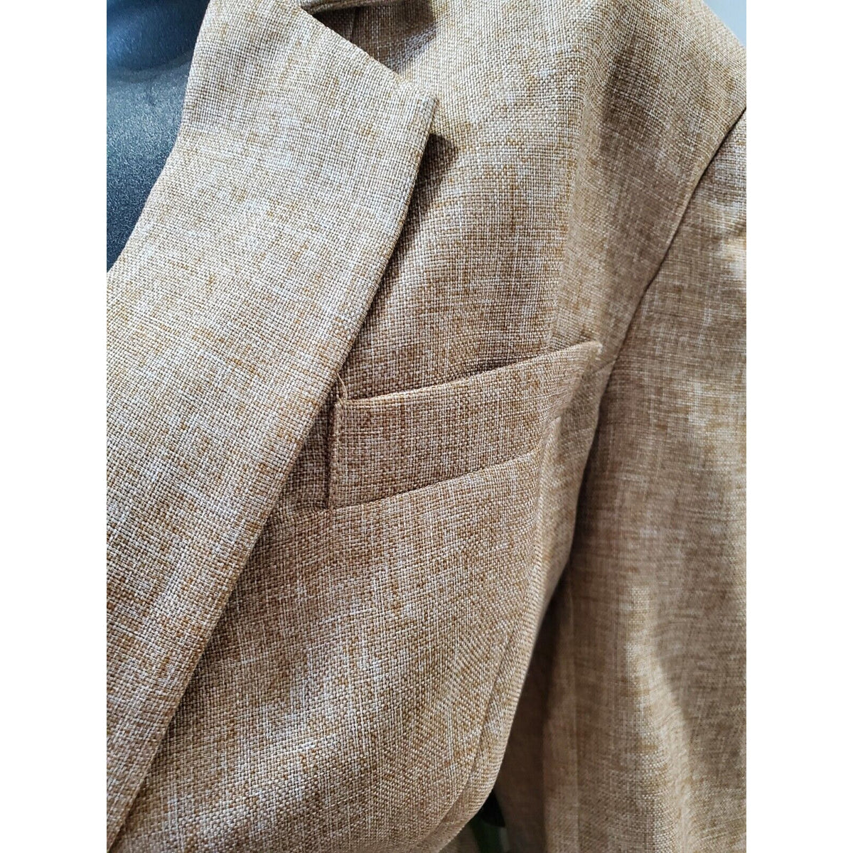 L' Atiste Beige Polyester Full Sleeve Notch Lapel Button Front Bodysuit Blazer M