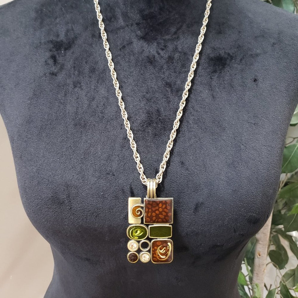 Women's Premier Designs Rectangular Gallery Pendant Antique Brass Tone Necklace