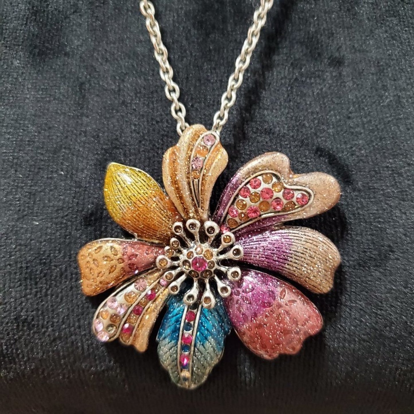 Women's Multicolor Floral Link Chain Fashion Jewelry Necklace