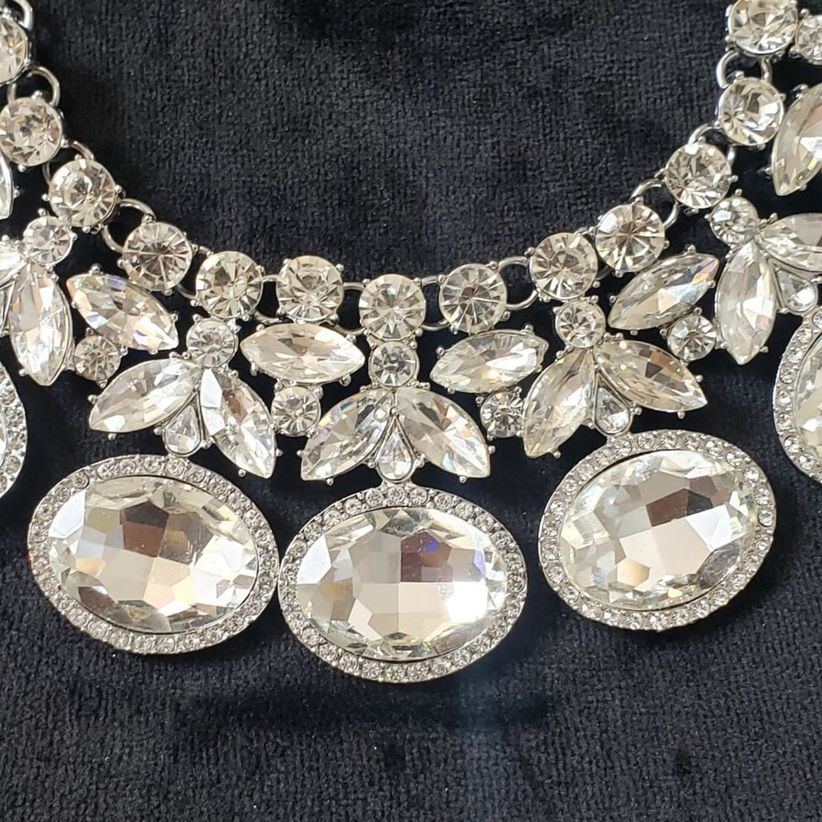 Women's Clear Rhinestone Choker Collar Silver Tone Statement Necklace