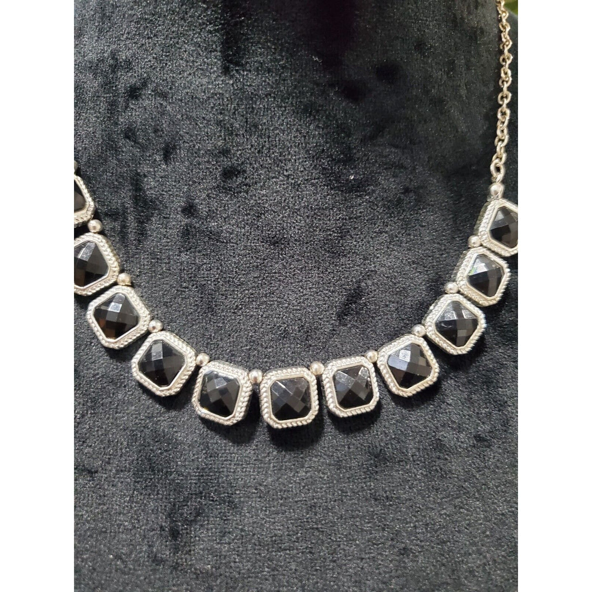 Women's Silver Onyx Inspired Black Gemstones Partywear Necklace