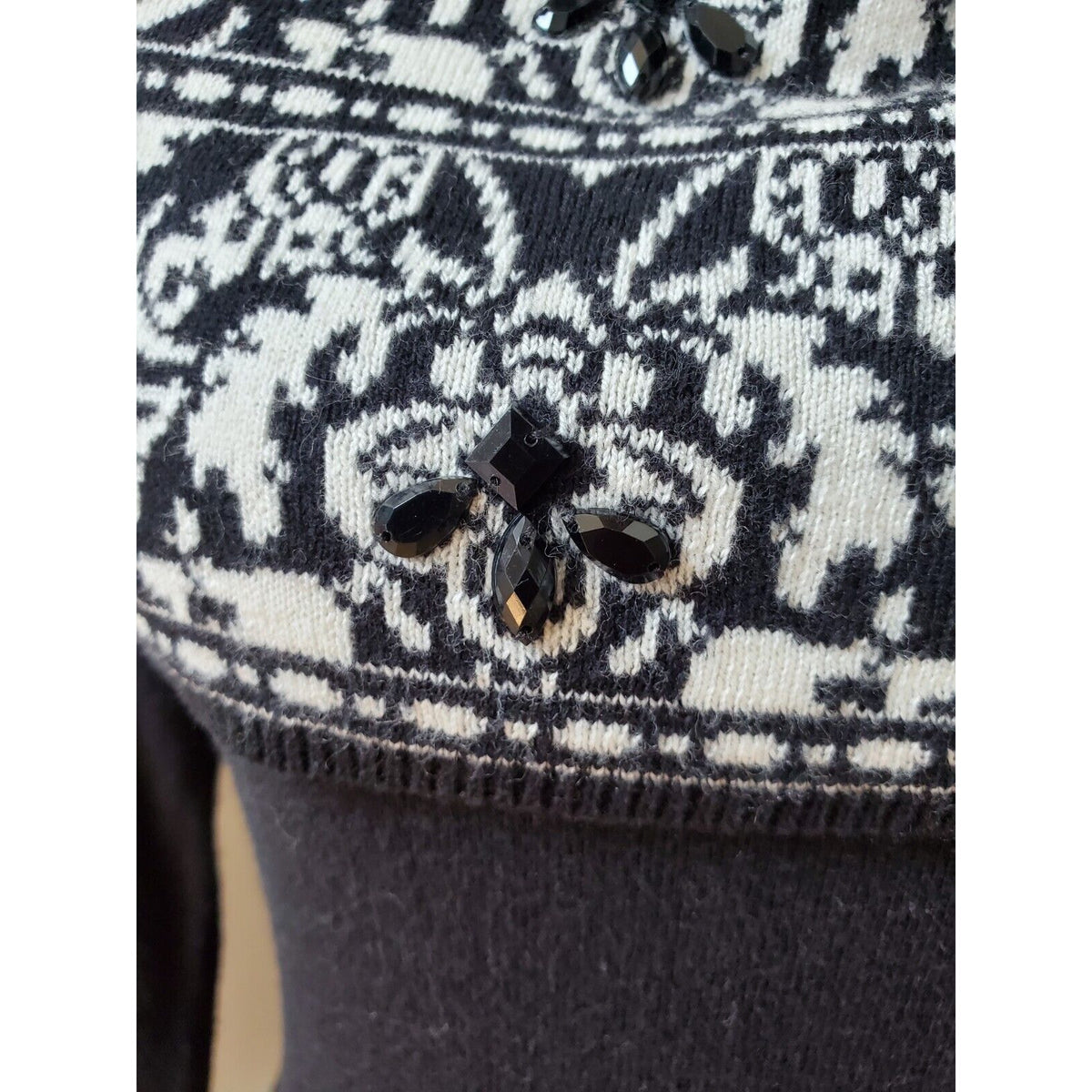 Jones New York Women Black Cotton Cowl Neck Long Sleeve Pullover Sweater Large