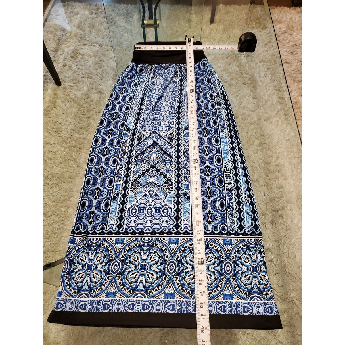 Apt.9 Womens Blue & Black Polyester Elastic Waist Band Casual Long Skirt Size S