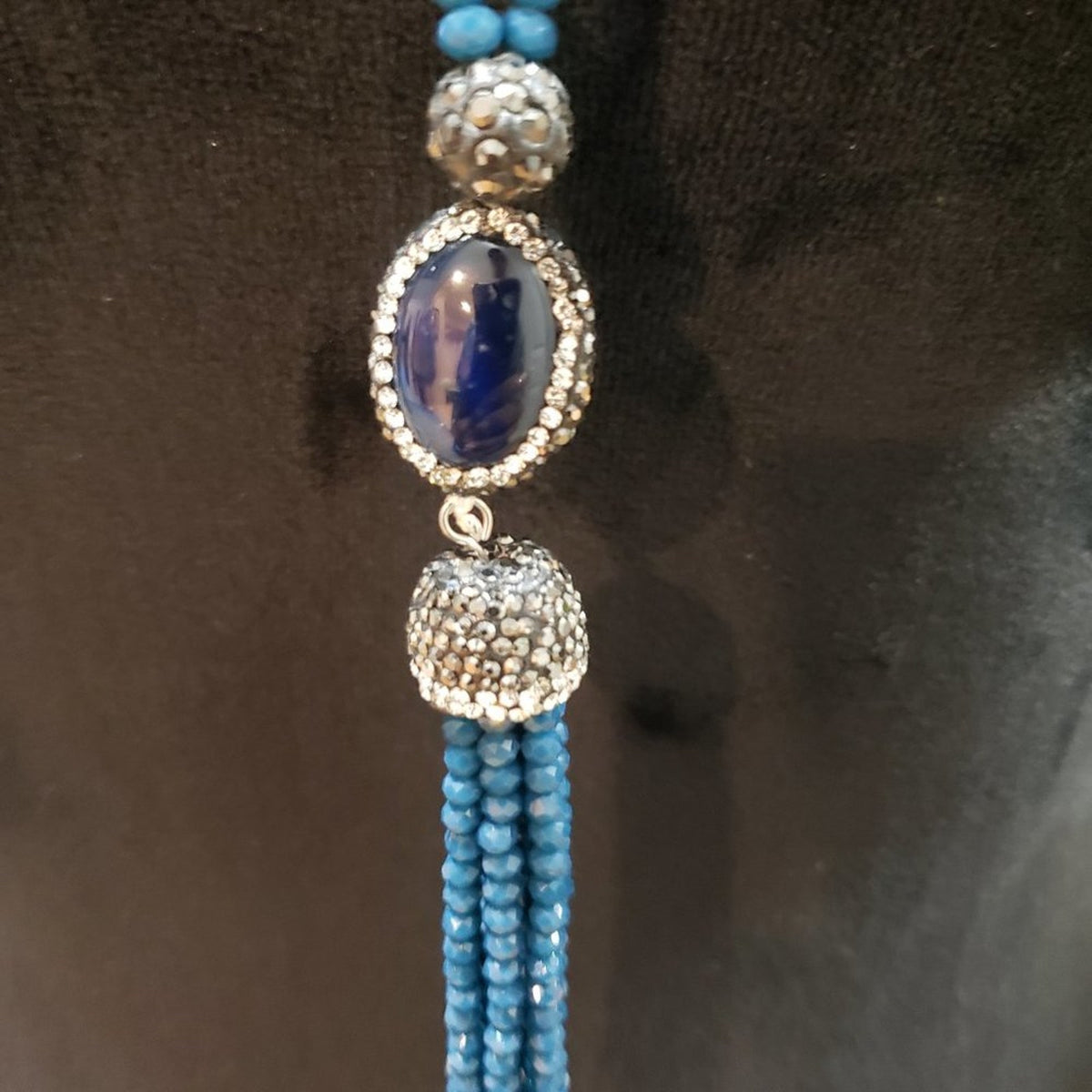Womens Fashions Blue Rhinestone Beaded Pendant Teardrop Necklace Jewelry
