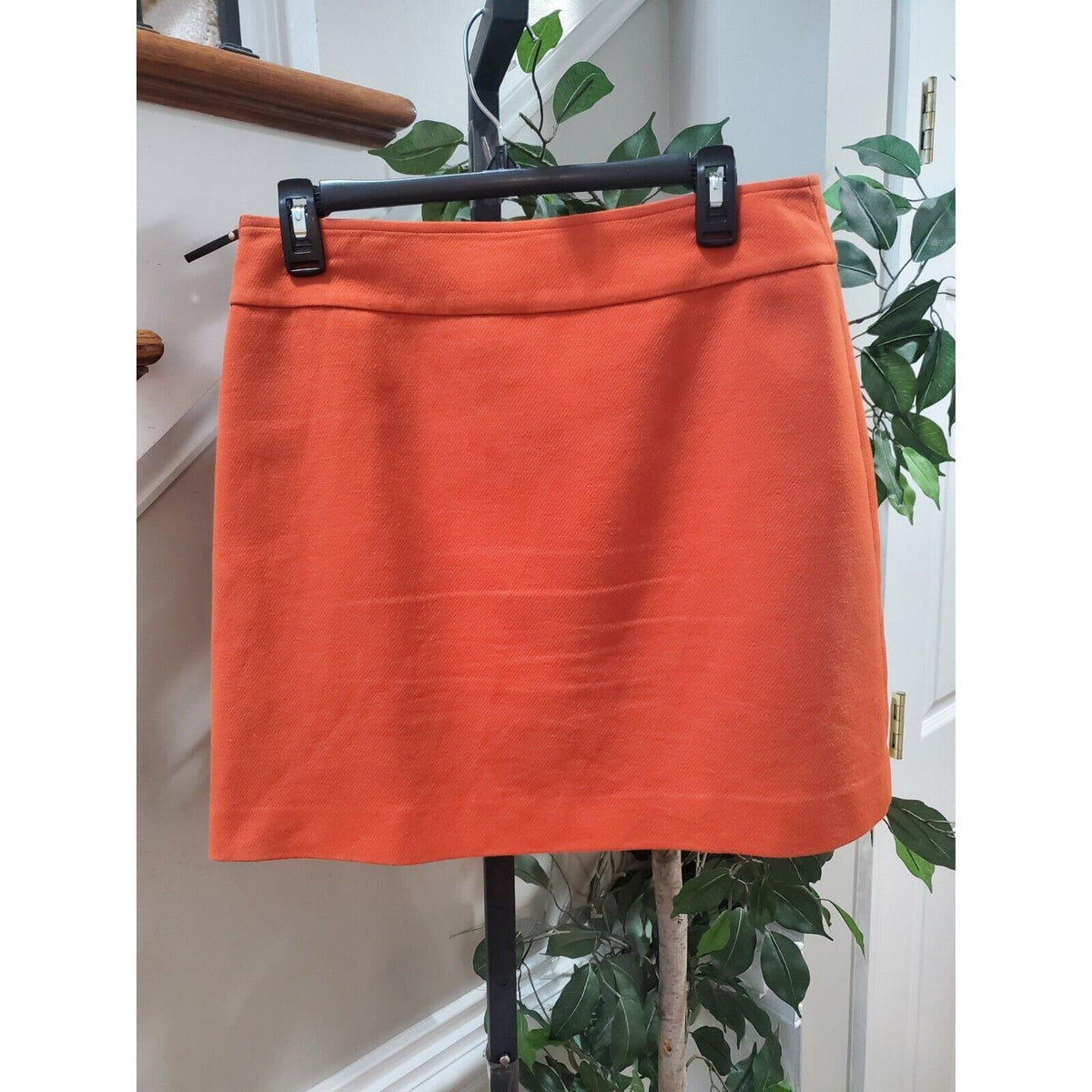 Ann Taylor Women's Orange Solid Cotton Lined Side Zip Pencil Textured Skirt 8P